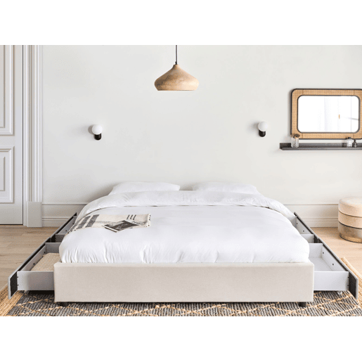 Cama com gavetas de arrumação e sem cabeceira Tecido PRADES 180 x 200 cm Creme claro