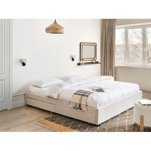 Cama com gavetas de arrumação e sem cabeceira Tecido PRADES 180 x 200 cm Creme claro