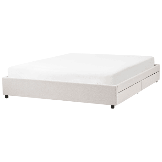 Cama com gavetas de arrumação e sem cabeceira Tecido PRADES 180 x 200 cm Creme claro