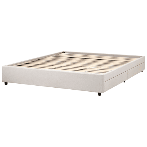 Cama com gavetas de arrumação e sem cabeceira Tecido PRADES 180 x 200 cm Creme claro