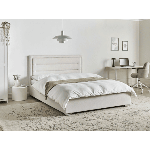 Cama baú Tecido ROUEN 160 x 200 cm Creme claro