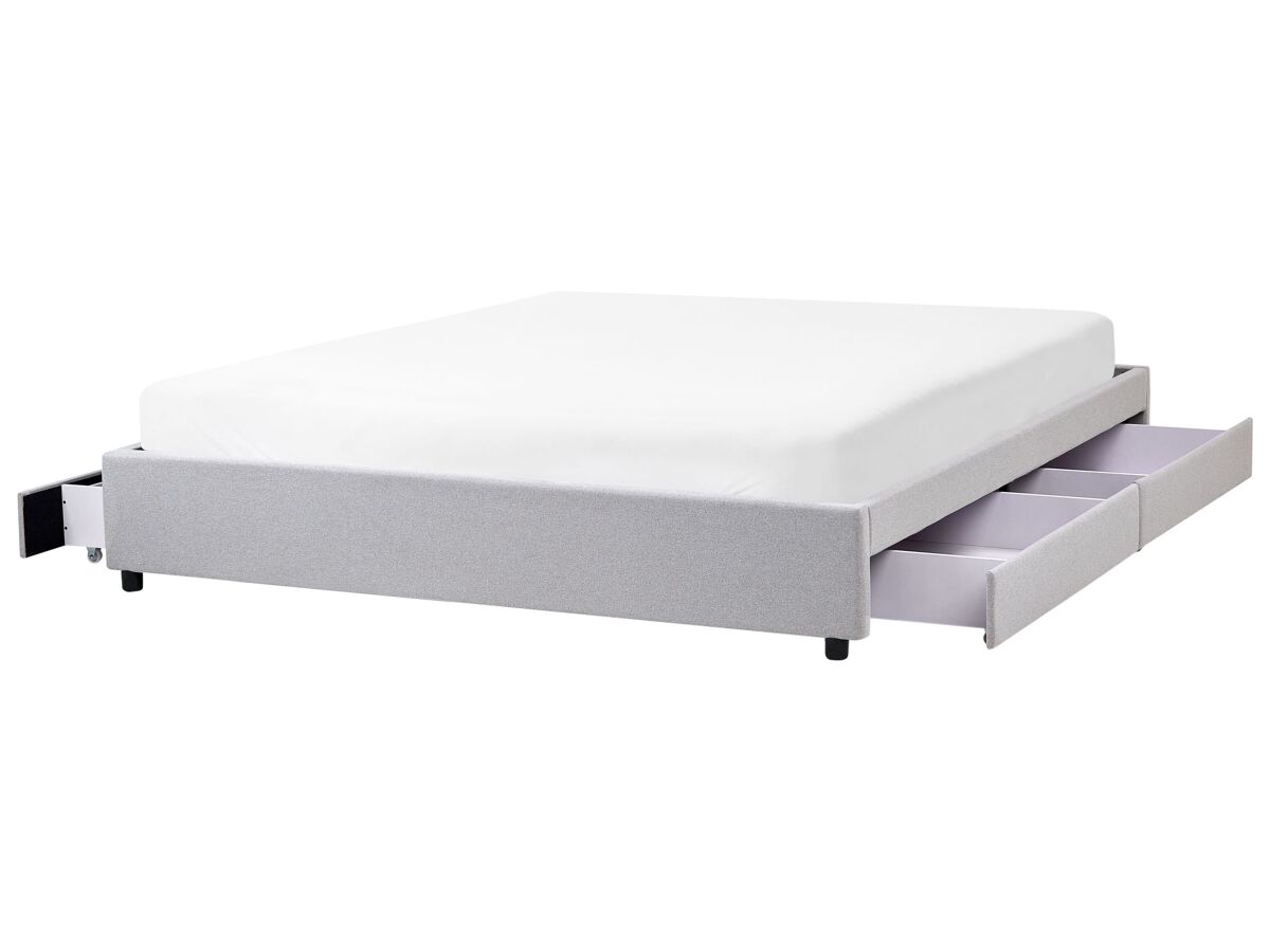 Beliani Cama con cajones sin cabecero Poliéster PRADES 189x211 Gris Claro