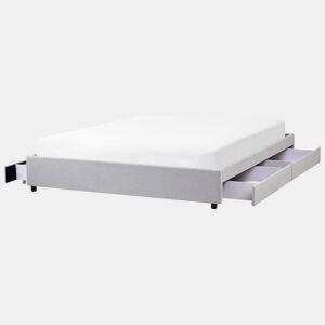 Cama com gavetas de arrumação e sem cabeceira Tecido PRADES 180 x 200 cm Cinzento claro