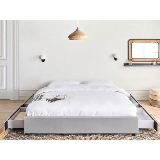 Cama com gavetas de arrumação e sem cabeceira Tecido PRADES 180 x 200 cm Cinzento claro