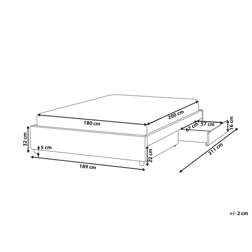 Cama com gavetas de arrumação e sem cabeceira Tecido PRADES 180 x 200 cm Cinzento claro