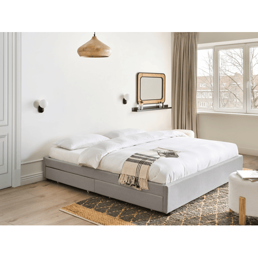 Cama com gavetas de arrumação e sem cabeceira Tecido PRADES 180 x 200 cm Cinzento claro