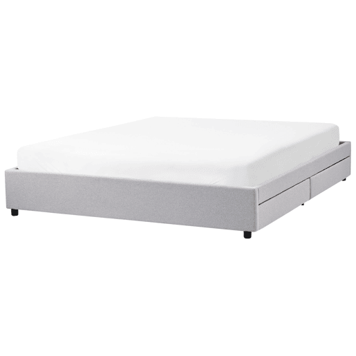 Cama com gavetas de arrumação e sem cabeceira Tecido PRADES 180 x 200 cm Cinzento claro