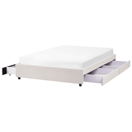 Cama com gavetas de arrumação e sem cabeceira Tecido PRADES 140 x 200 cm Creme claro