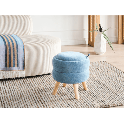 Pufe com arrumação HAWLEY Chenille Azul 40 cm 40 cm 41 cm