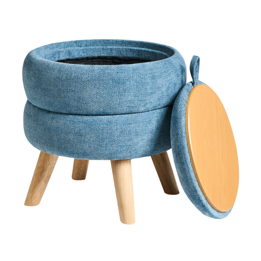 Pufe com arrumação HAWLEY Chenille Azul 40 cm 40 cm 41 cm