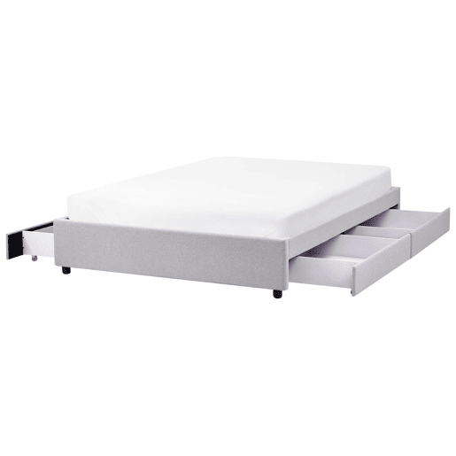 Cama com gavetas de arrumação e sem cabeceira Tecido PRADES 140 x 200 cm Cinzento claro
