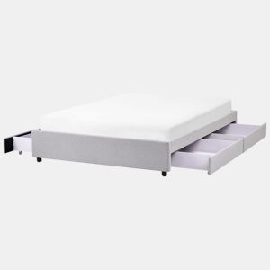 Cama com gavetas de arrumação e sem cabeceira Tecido PRADES 140 x 200 cm Cinzento claro