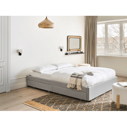 Cama com gavetas de arrumação e sem cabeceira Tecido PRADES 140 x 200 cm Cinzento claro