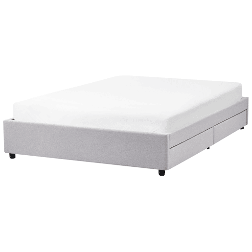 Cama com gavetas de arrumação e sem cabeceira Tecido PRADES 140 x 200 cm Cinzento claro