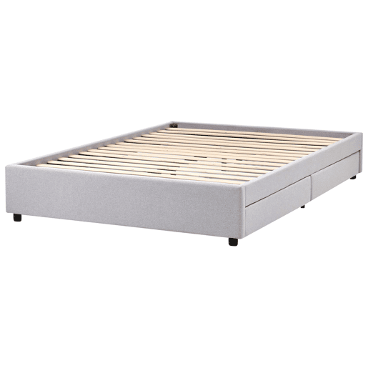 Cama com gavetas de arrumação e sem cabeceira Tecido PRADES 140 x 200 cm Cinzento claro