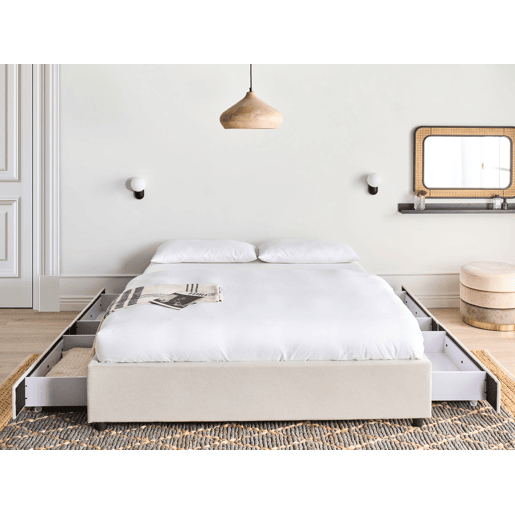 Cama com gavetas de arrumação e sem cabeceira Tecido PRADES 160 x 200 cm Creme claro