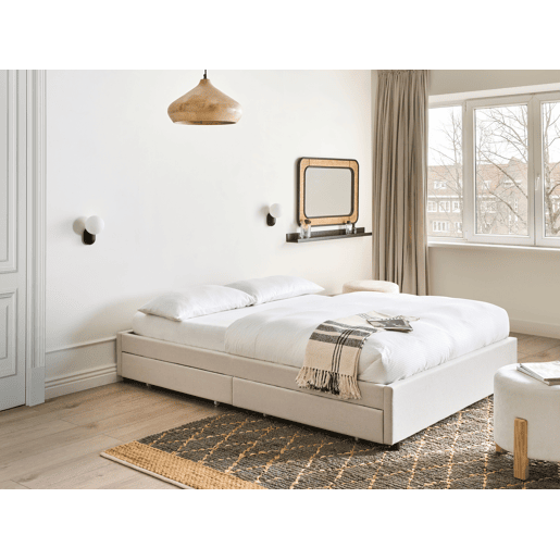 Cama com gavetas de arrumação e sem cabeceira Tecido PRADES 160 x 200 cm Creme claro