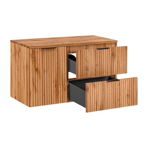 Conjunto móvel lavatório simples 100cm cesto de roupa suja e coluna Adriel Madeira