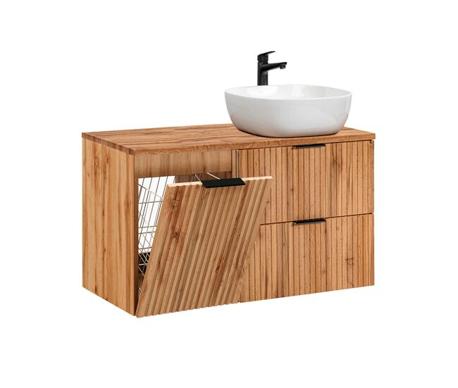 Mueble lavabo individual 100cm cesto de ropa adriel madera