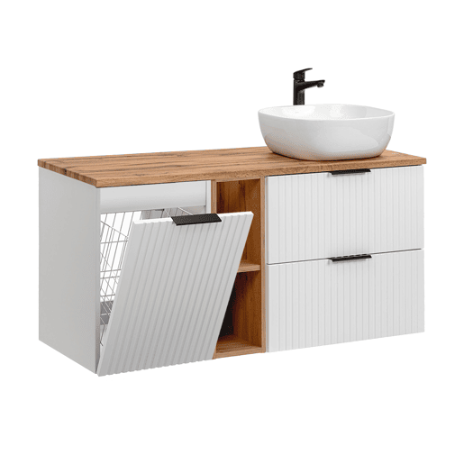 Lavatório simples 120cm 2 nichos cesto para roupa suja Adriel Branco
