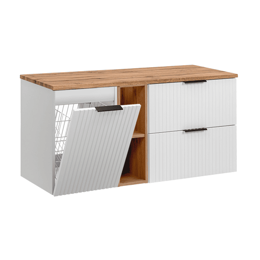 Móvel de lavatório 120cm 2 nichos cesto de roupa Adriel Branco