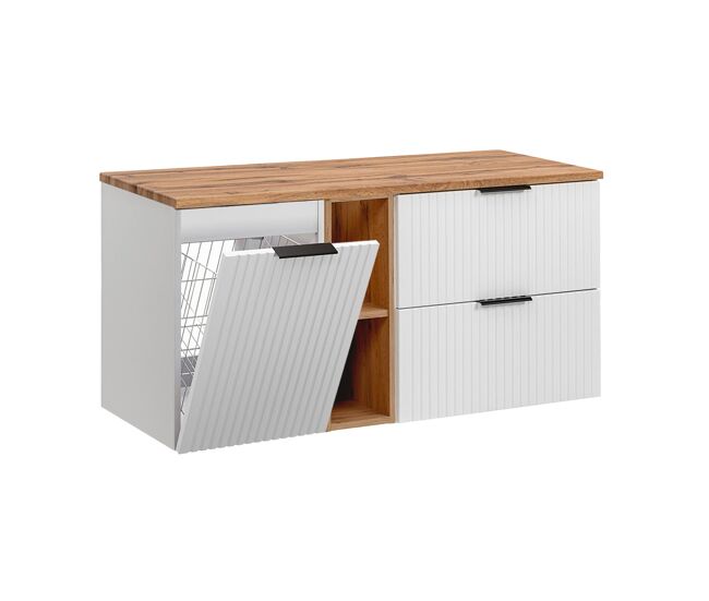 Mueble bajo lavabo 120cm 2 compartimientos cesto de ropa adriel blanco
