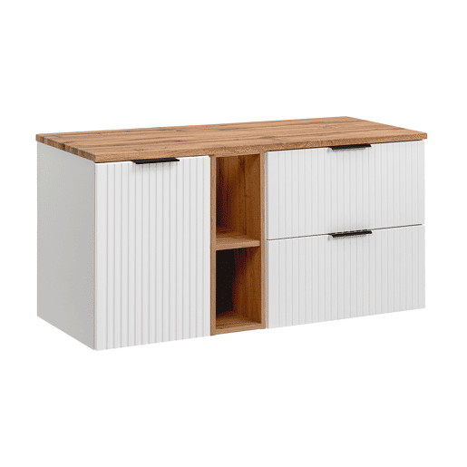 Móvel de lavatório 120cm 2 nichos cesto de roupa Adriel Branco