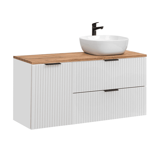 Conjunto móvel lavatório simples 120cm cesto para roupa suja e coluna Adriel Branco