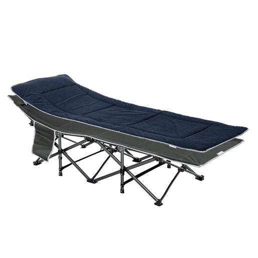 Outsunny Cama de Campismo Dobrável Cama de Campismo com Almofada Bolso Lateral Bolsa de Transporte e Estrutura de Aço Carga Máxima 150 kg para Praia Trilha 188x64,5x53 cm Preto e Azul Escuro
