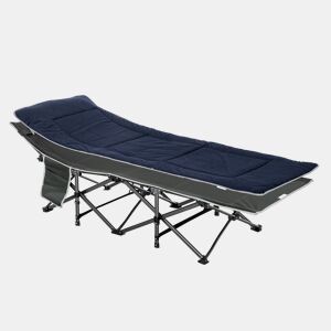 Outsunny Cama de Campismo Dobrável Cama de Campismo com Almofada Bolso Lateral Bolsa de Transporte e Estrutura de Aço Carga Máxima 150 kg para Praia Trilha 188x64,5x53 cm Preto e Azul Escuro