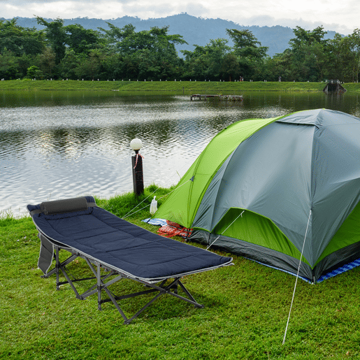 Outsunny Cama de Campismo Dobrável Cama de Campismo com Almofada Bolso Lateral Bolsa de Transporte e Estrutura de Aço Carga Máxima 150 kg para Praia Trilha 188x64,5x53 cm Preto e Azul Escuro