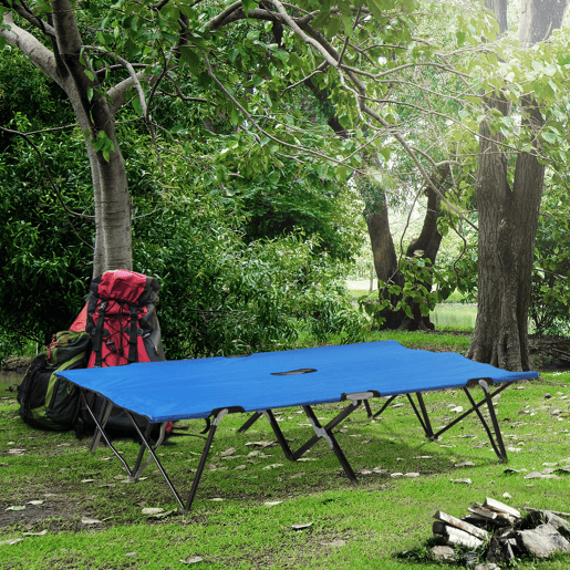 Outsunny Cama de Campismo Dobrável em Tecido Oxford 600D com Saco de Transporte e Estrutura Metálica Suporta até 136 kg para Praia e Caminhadas 193x125x40 cm Azul