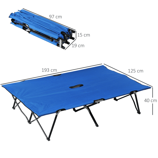Outsunny Cama de Campismo Dobrável em Tecido Oxford 600D com Saco de Transporte e Estrutura Metálica Suporta até 136 kg para Praia e Caminhadas 193x125x40 cm Azul