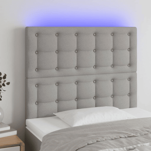 vidaXL Cabeceira cama c luzes LED tecido 100x5x118128cm cinza-claro vidaXL Cabeceira cama c luzes LED tecido 100x5x118128cm cinza-claro