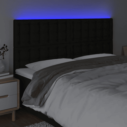 vidaXL Cabeceira de cama c luzes LED tecido 160x5x118128 cm preto vidaXL Cabeceira de cama c luzes LED tecido 160x5x118128 cm preto