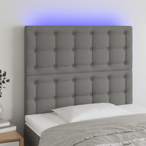 vidaXL Cabeceira de cama c LED tecido 90x5x118128 cm cinza-escuro