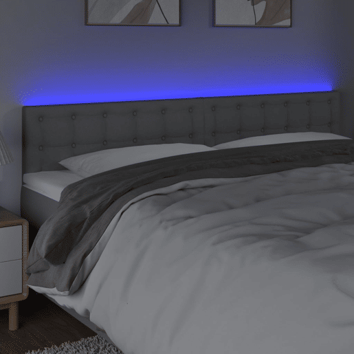 vidaXL Cabeceira de cama cluzes LED tecido 180x5x7888 cm cinza-claro