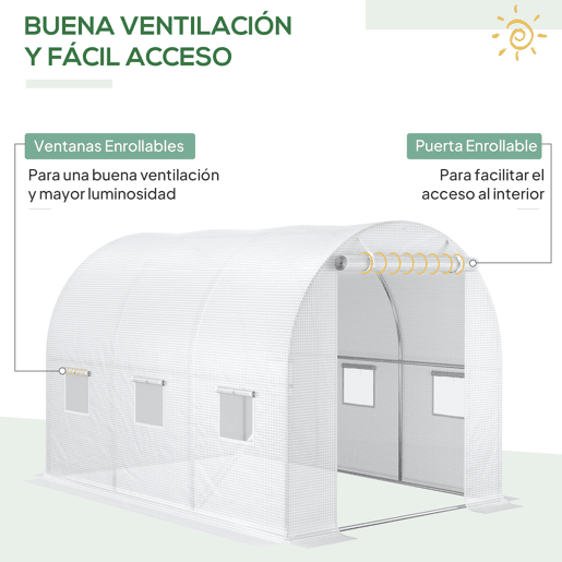 Outsunny Cobertura de Estufa de Túnel 3x2x2m Cobertura de Substituição de Estufa Polietileno com 6 Janelas e Portas Enroláveis Proteção de Plantas para Jardim Branco