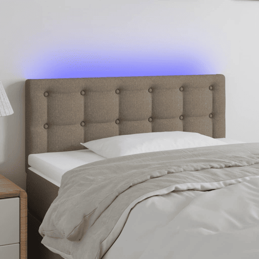 vidaXL Cabeceira cama luzes LED tecido 90x5x7888cm cinza-acastanhado vidaXL Cabeceira cama luzes LED tecido 90x5x7888cm cinza-acastanhado