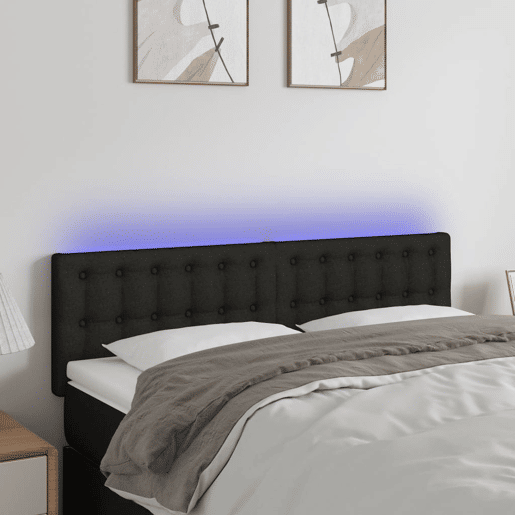vidaXL Cabeceira de cama c luzes LED tecido 144x5x7888 cm preto vidaXL Cabeceira de cama c luzes LED tecido 144x5x7888 cm preto