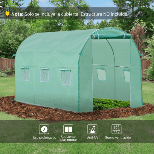 Outsunny Cobertura de Estufa com 6 Janelas e Porta para Jardim Anti-UV e Anti-envelhecimento PE 300x200x200 cm Verde