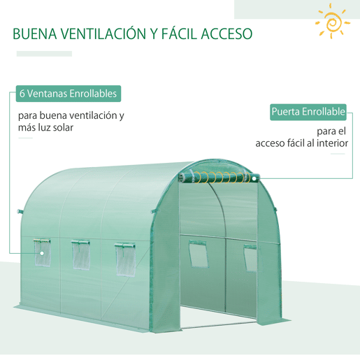 Outsunny Cobertura de Estufa com 6 Janelas e Porta para Jardim Anti-UV e Anti-envelhecimento PE 300x200x200 cm Verde