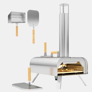 Outsunny Mini Forno a Lenha para Pizza com Pedra Refratária e Pá Forno para Pizza a Lenha em Aço Inoxidável com Pés Dobráveis e Pegas para Campismo e Exterior 79x36x75 cm Prata