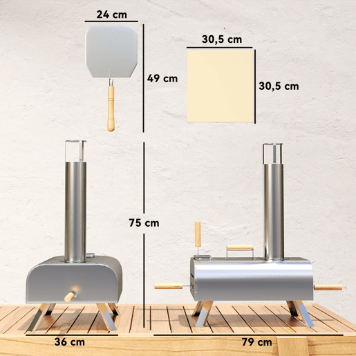 Outsunny Mini Forno a Lenha para Pizza com Pedra Refratária e Pá Forno para Pizza a Lenha em Aço Inoxidável com Pés Dobráveis e Pegas para Campismo e Exterior 79x36x75 cm Prata