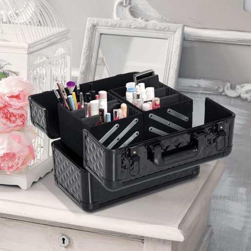 HOMCOM Estojo de Maquilhagem Mala de Maquilhagem Organizador de Cosméticos Profissional Caixa de Produtos de Beleza Portátil 35,5x20x25,5 cm Preto