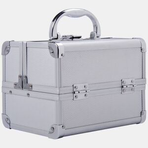 HOMCOM Estojo de Maquiagem Profissional Portátil de Cosméticos com Bandejas de 3 Níveis e Espelho 2 Chaves para Porta-Joias Manicure 15x15x20cm Prata