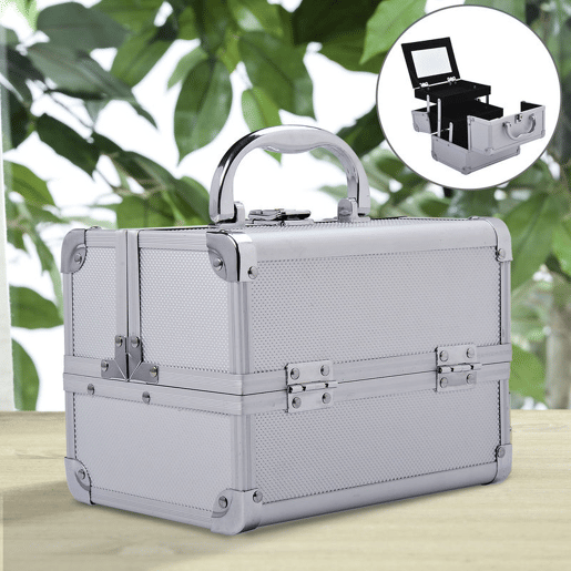 HOMCOM Estojo de Maquiagem Profissional Portátil de Cosméticos com Bandejas de 3 Níveis e Espelho 2 Chaves para Porta-Joias Manicure 15x15x20cm Prata HOMCOM Estojo de Maquiagem Profissional Portátil de Cosméticos com Bandejas de 3 Níveis e Espelho 2 Chaves para Porta-Joias Manicure 15x15x20cm Prata