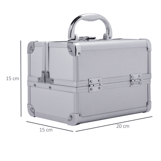 HOMCOM Estojo de Maquiagem Profissional Portátil de Cosméticos com Bandejas de 3 Níveis e Espelho 2 Chaves para Porta-Joias Manicure 15x15x20cm Prata HOMCOM Estojo de Maquiagem Profissional Portátil de Cosméticos com Bandejas de 3 Níveis e Espelho 2 Chaves para Porta-Joias Manicure 15x15x20cm Prata