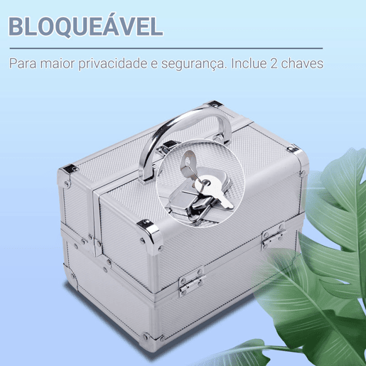 HOMCOM Estojo de Maquiagem Profissional Portátil de Cosméticos com Bandejas de 3 Níveis e Espelho 2 Chaves para Porta-Joias Manicure 15x15x20cm Prata HOMCOM Estojo de Maquiagem Profissional Portátil de Cosméticos com Bandejas de 3 Níveis e Espelho 2 Chaves para Porta-Joias Manicure 15x15x20cm Prata
