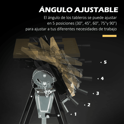 HOMCOM Bancada de trabalho ajustável em altura com 4 pinos giratórios com tabletes ajustáveis em ângulo e distância 65x60.5x85-110 cm Madeira natural e preta